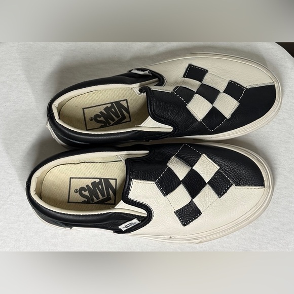 Vans Rare Woven Leather Black White Checkers Slip On Sneakers Size Women’s 5 - Picture 7 of 14